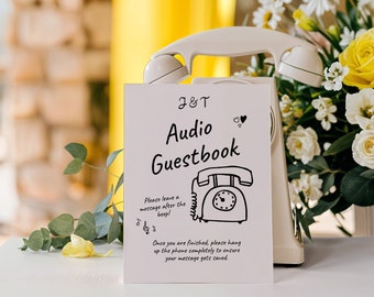 Illustrated Audio Guestbook Sign, Quirky Wedding Table Numbers, Hand Drawn Whimsical Audio Booth Sign, Leave A Message  | Lake Como Wedding