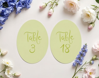 Light Green Quirky Wedding Table Numbers, Oval Table Numbers, Whimsical Wedding Table Number Cards, 5X7 Double Sided Handdrawn Table Numbers