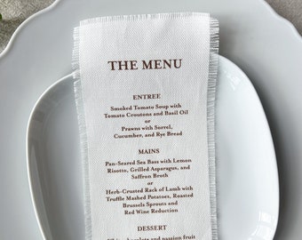 Personalized Linen Wedding Menus | Dinner Menu, Whimsical Fabric Menu with Guest Name, Rehearsal Dinner Linen Menu Card