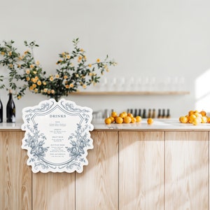 Vintage Blumenhochzeits-Barkarte, viktorianisches Hochzeitswappen klassisches Barmenü-Schild, Schaumbrett-Hochzeitsschild, Hochzeit-Bar-Schild, Signature-Cocktai
