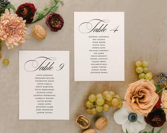 Elegant Wedding Seating Charts Cards For Mirror Wedding 5x7 Seating Chart Cards, Table Seating Cards, Printed Table Numbers, Guest Seating