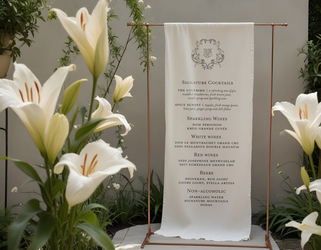 Custom Monogram Linen Bar Sign, Custom Fabric Bar Menu With Classic ...