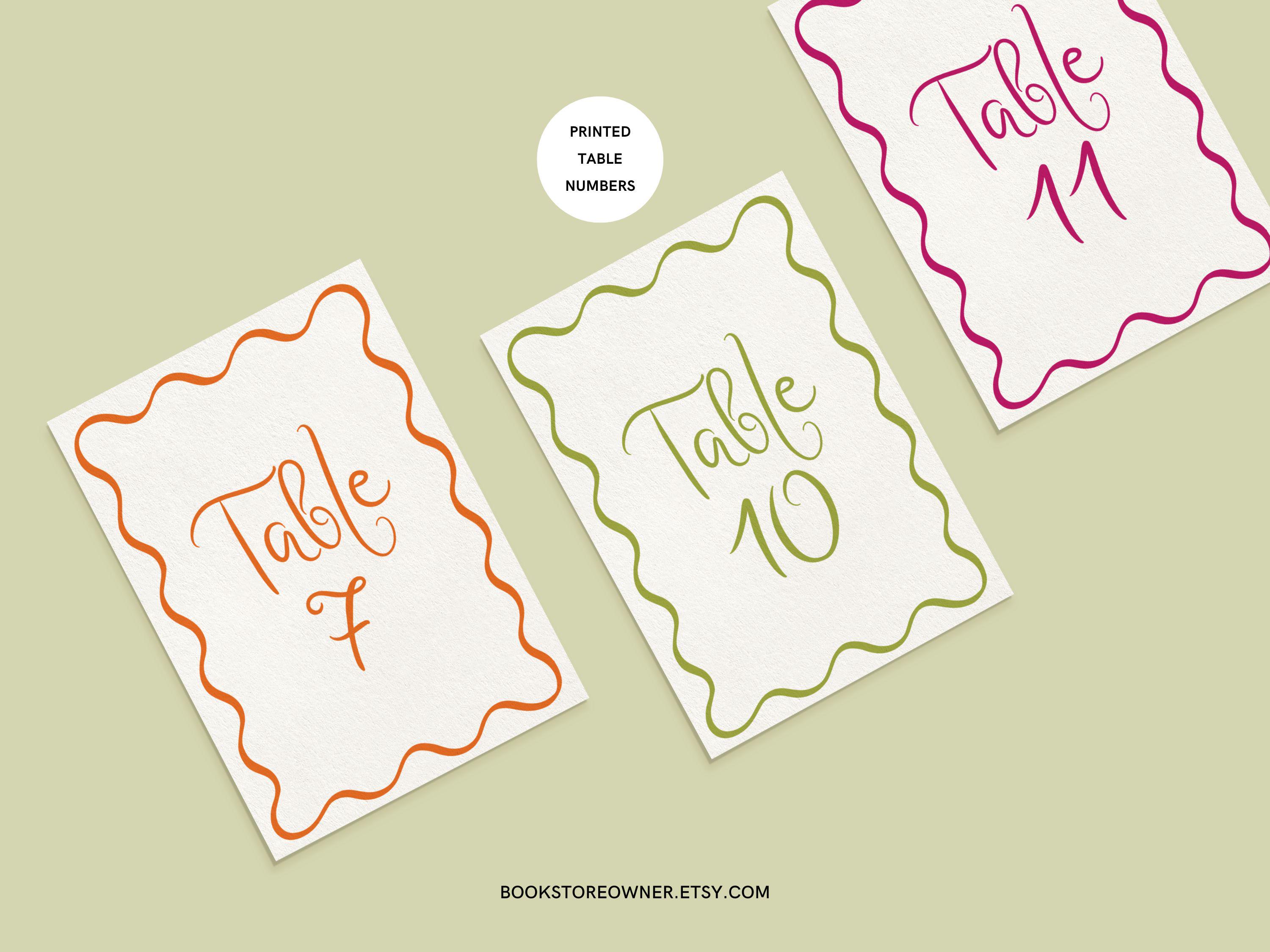 Quirky Printed Table Numbers | 5 X 7 Custom Handdrawn Whimsical Wedding ...