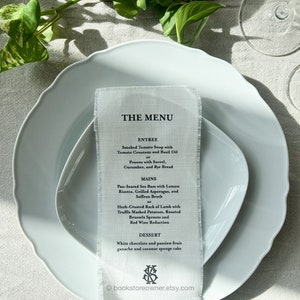 Menu per cena di matrimonio in lino elegante / Menu in tessuto con nome dell'ospite / Menu di nozze in lino per cena di prova e segnaposto, matrimonio minimalista