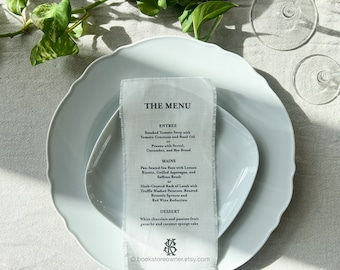 Linen Wedding Menus with Guest Names | Personalized Fabric Menu, Monogram Wedding Napkins, Garden Wedding Rehearsal Dinner Cotton Placecards