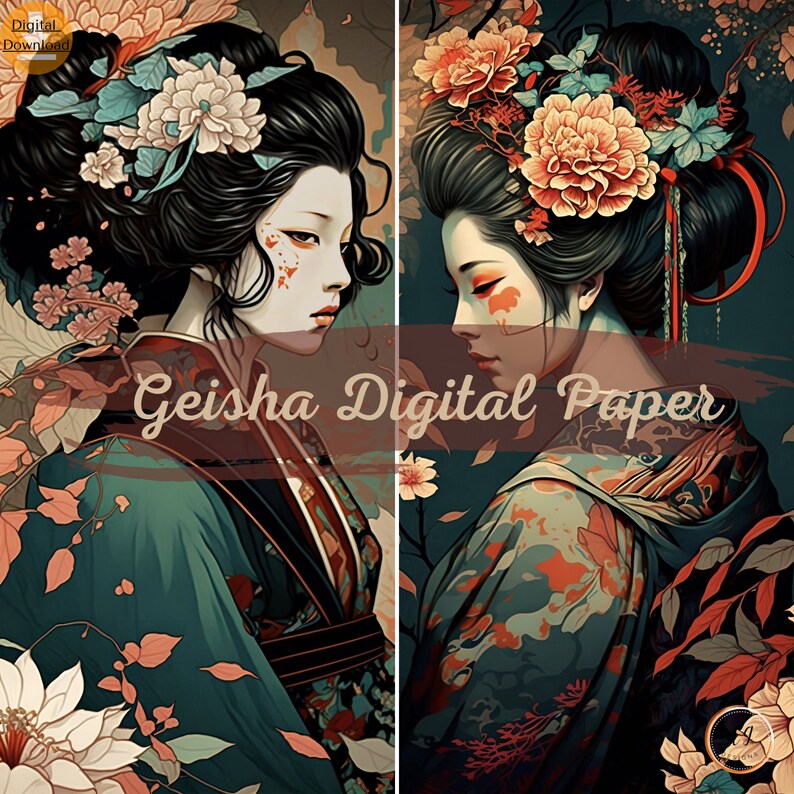 8 Geisha Digital Art, Chinoiserie Art, Asian Art, Asian Digital Paper ...