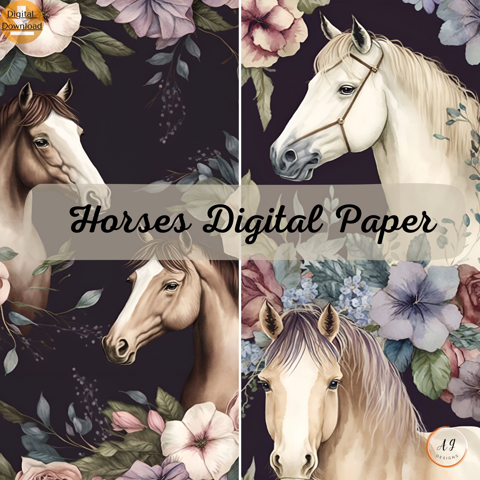 6 Floral Horses Digital Paper Horse Printable Horse Designs - Etsy