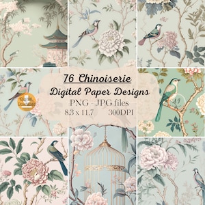 76 Mega Bundle Colourful Chinoiserie Paper, Chinoiserie Art, Chinoiserie Paper, Chinoiserie Images, Asian Art, Digital Paper Pack, PNG, JPEG