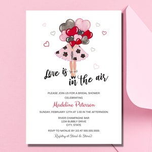 Love is in the Air Bridal Shower Invitation, Editable Bridal Shower Invite Template, Love Themed Bridal Shower Invitation, Heart Balloons