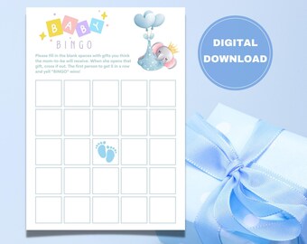 Blue Baby Shower Bingo Cards, Printable Boy Baby Shower Games, Instant Download Boys Baby Shower Game
