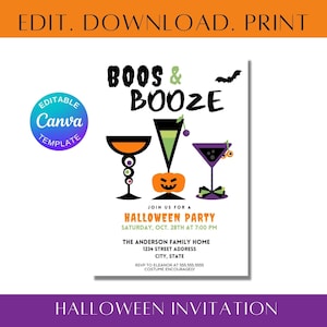 Halloween Party Invitation, Boos and Booze Cocktail Halloween Invite, Halloween Invitation, Editable Canva Template, Spooky Drinks
