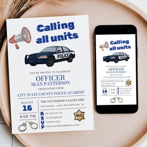 Police Graduation Party Invitation, Police Academy Graduation Invitation, Cop Graduation Party Invite Calling All Units, Editable Template