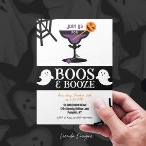 Invitación para fiesta de Halloween, descarga digital, plantilla de invitación para cócteles y bebidas alcohólicas, invitación editable para cóctel de Halloween