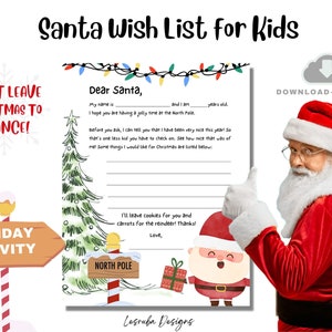 Lieber Weihnachtsmann Brief Sofort Download, druckbare Weihnachtswunschliste für Weihnachtsmann am Nordpol, Weihnachtsbrief an Weihnachtsmann, Digital