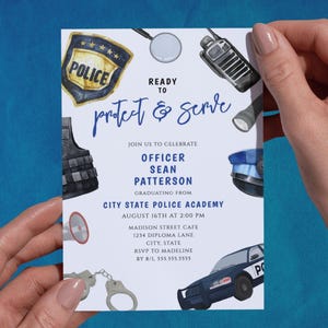 Police Graduation Party Invitation, Police Officer Graduation Invitation, Police Academy Grad Party Invite Protect & Serve, Digital Template