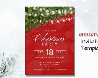 EDITABLE Christmas Party Invitation Template, Christmas Invitation Digital Download, Holiday Party Invitation Template, Christmas Printables