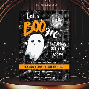 Halloween Dance Party Invitation, Let's BOOgie Disco Halloween Invitation, Disco Halloween Invitation, Editable Canva Template image 1