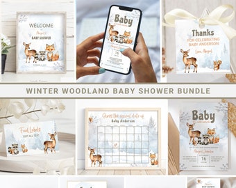 Baby It's Cold Outside Baby Shower Invitation Bundle, Winter Baby Shower Set, Winter Woodland Baby Shower Invite, Snowflake Shower Package