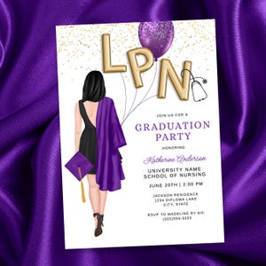LPN Graduation Party Invitation, Dark Haired Nurse Grad Invite, Nursing School Graduate Party Invite, Class of 2025 Editable Template