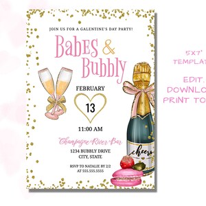 Galentine&#39;s Invitation Template, Galentines Day Party Invite, Friends Valentines Day Brunch, Printable Galentine&#39;s Party Invite