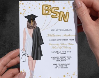 BSN Graduation Invitation, Nurse Grad Party Invite Template, Nursing School Graduate Party Invitation, Nurse Graduate Digital Download