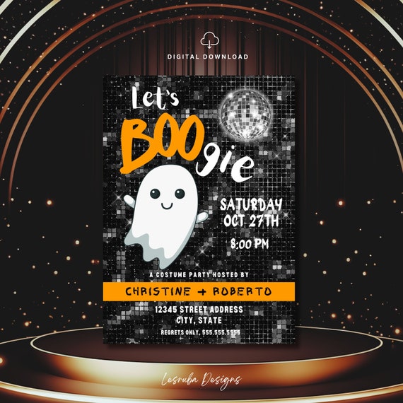Halloween Dance Party Invitation, Let's BOOgie Disco Halloween Invitation, Disco Halloween Invitation, Editable Canva Template