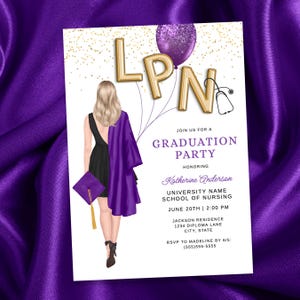 LPN Graduation Invitation, Blonde Nurse Grad Party Invite, Nursing School Graduate Party Invite, Class of 2025 Editable Template Download
