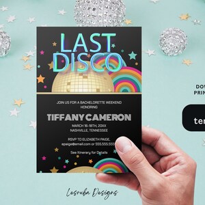 Last Disco Bachelorette Invitation Template, Last Disco Invitation, Groovy Disco Ball Bachelorette Weekend Itinerary, Retro Bachelorette