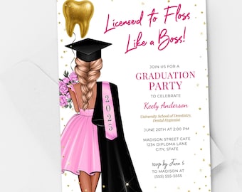 Dental Hygienist Graduation Party Invitation, RDH Grad Party Invite for Her, Dental Assistant Graduation Invite, Dentistry Party Template
