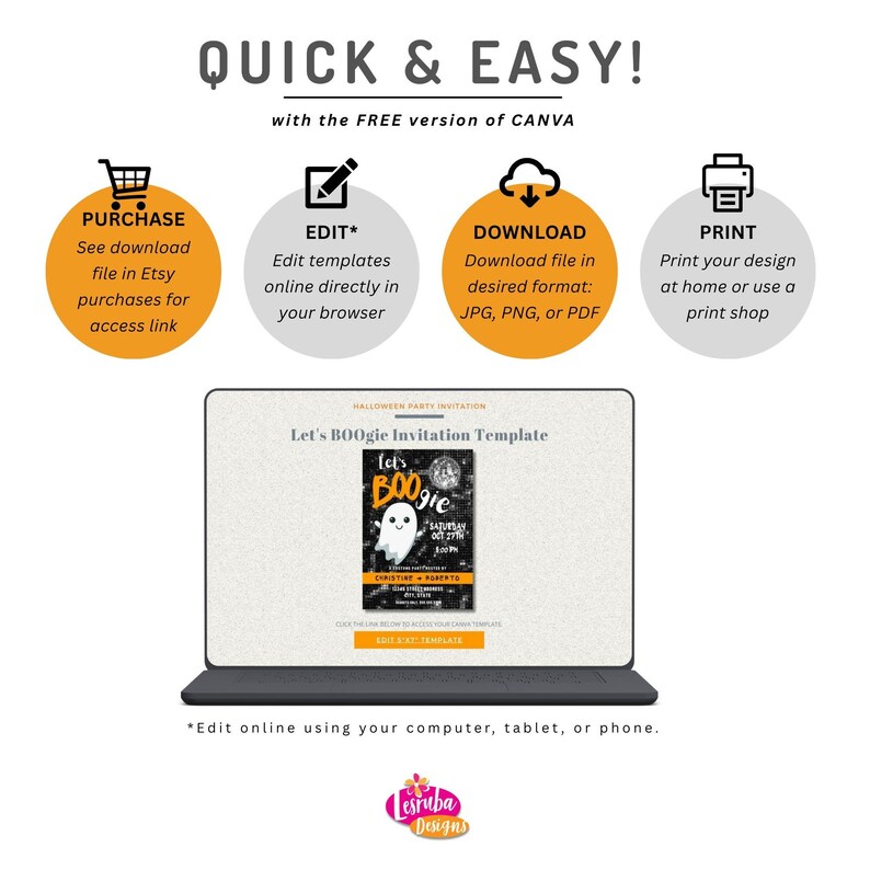 Halloween Dance Party Invitation, Let's BOOgie Disco Halloween Invitation, Disco Halloween Invitation, Editable Canva Template image 3