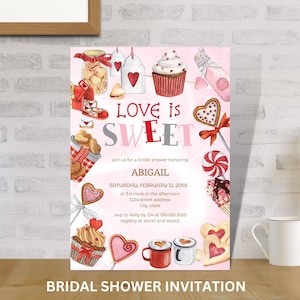 Valentine&#39;s Day Bridal Shower Invitation Instant Download, LOVE IS SWEET Bridal Shower Invitation, Bridal Shower InviteTemplate