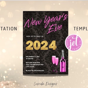 EDITIERBARE Silvester Einladung Vorlage, Silvester Party Einladung druckbarer digitaler Download, Let&#39;s Ring In 2024 Neujahr Invite