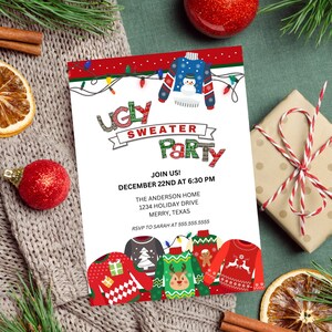Ugly Sweater Invitation, Christmas Party Canva Template, Holiday Party Invitation, Editable Christmas Invitation, Ugly Sweater Invite