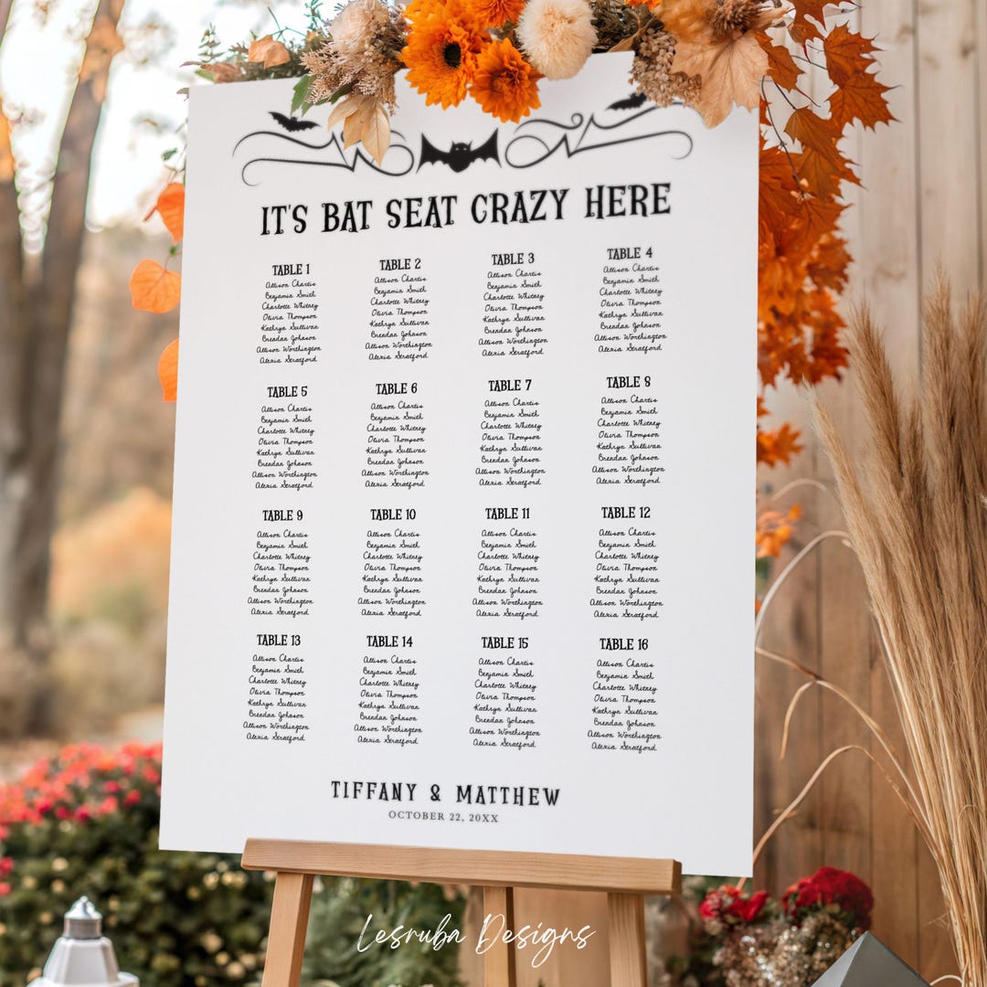 Halloween Wedding Seating Chart, Spooky Bats Design Seat Assignment ...
