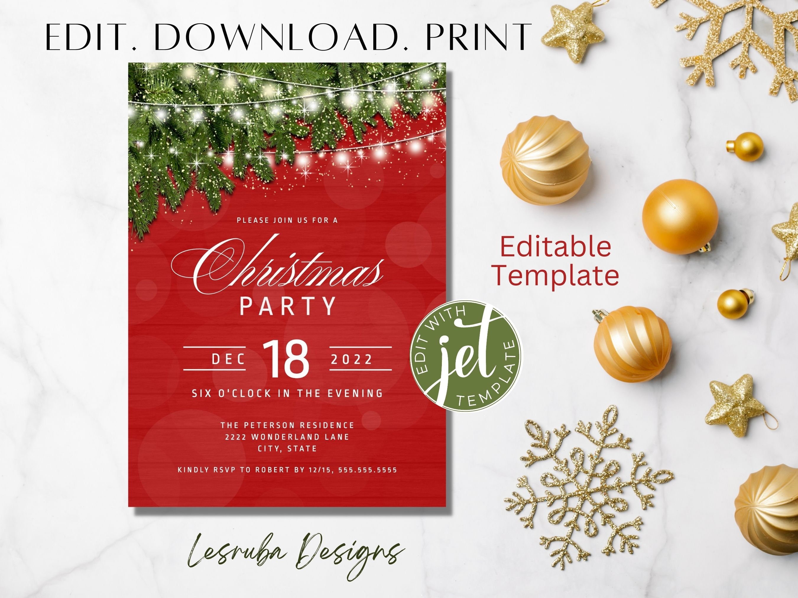 EDITABLE Christmas Party Invitation Template, Christmas Invitation ...