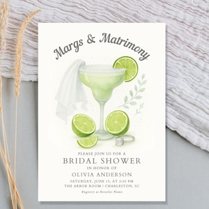Margs & Matrimony Bridal Shower Invitation, Margarita Bridal Shower Invite Template, Editable Wedding Shower Invite, Lime Bride Invitation