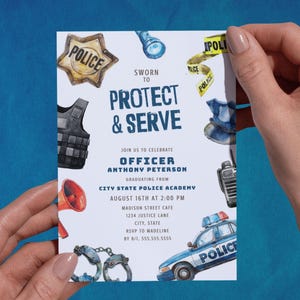 Police Academy Graduation Invitation, Police Officer Graduation Invitation, Police Grad Party Invitation, Protect & Serve, Digital Template