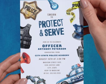 Police Academy Graduation Invitation, Police Officer Graduation Invitation, Police Grad Party Invitation, Protect & Serve, Digital Template