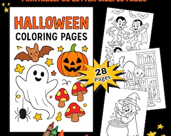 Kids Halloween Coloring Pages, Printable Halloween Coloring Book, Halloween Activity Sheets, Cute Ghost Pumpkin Witch, Classroom Halloween