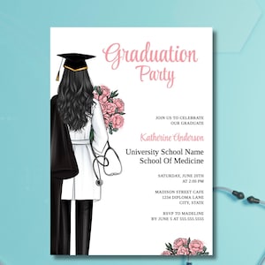 Invitación a la graduación de la facultad de medicina, invitación a la graduación de doctorado en medicina, invitación a la fiesta de graduación de la facultad de medicina femenina, graduación de enfermería