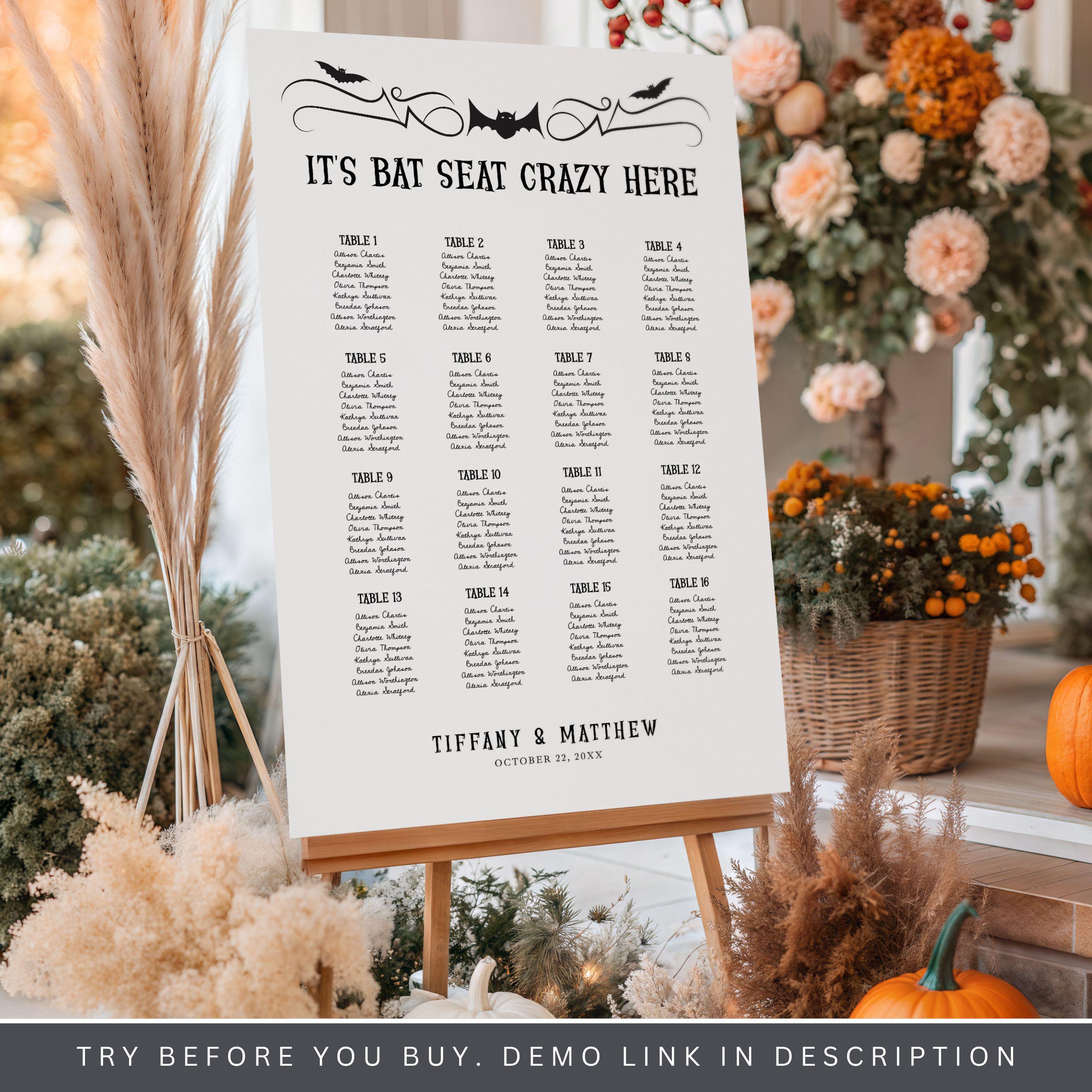 Halloween Wedding Seating Chart, Halloween Table Seat Assignment Poster ...