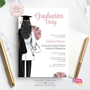 Invito alla laurea in medicina, Invito alla laurea in medicina (MD), Invito alla festa di laurea in medicina per studentesse, Laurea in infermieristica