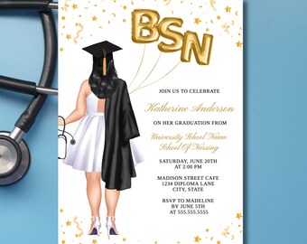 Nurse Graduation Invitation, BSN Nurse Graduation Party Invitation, Nursing School Graduation Invitation, Nurse Graduate, Editable Template