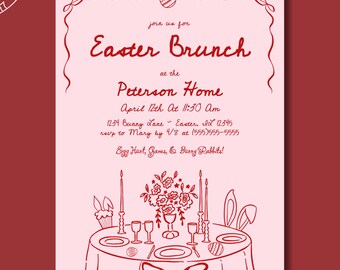 Easter Brunch Invitation, Easter Invitation, Hand Drawn Easter Party Invitation, Printable Easter Brunch Invitation, Easter Egg Hunt