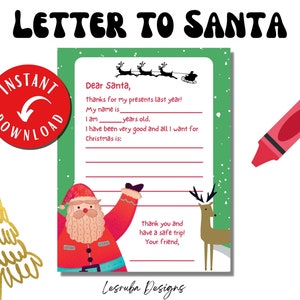 Kinder Brief an Santa druckbare, Liebe Santa Wunschliste Sofort-Download, Weihnachten Printables, Santa Claus Brief füllen die Lücken