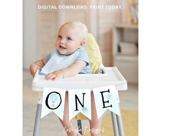 Onederful 1st Birthday High Chair Banner Printable, First Birthday Banner High Chair, Boy Onederful World Birthday Party Decorations