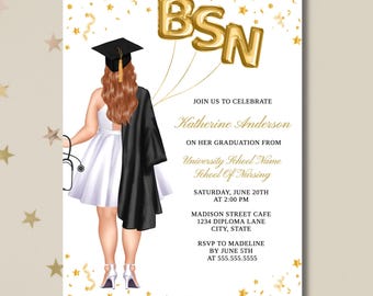 BSN Nurse Graduation Invitation, Nursing School Graduation Invitation, BSN Nursing Grad Invite, Nurse Invitation, Editable Nurse Printable