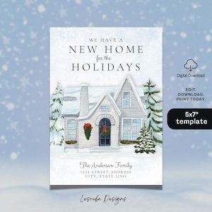 Bewerkbare nieuwe huis kerstkaart, nieuwe adres kerstkaart, bewegende aankondiging kerstkaart digitale download