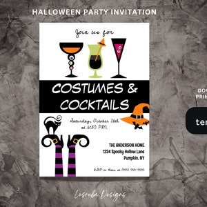 Halloween Party Invitation, Editable Costumes Party Invitation Printable, Halloween Cocktail party Invitation, Digital Download