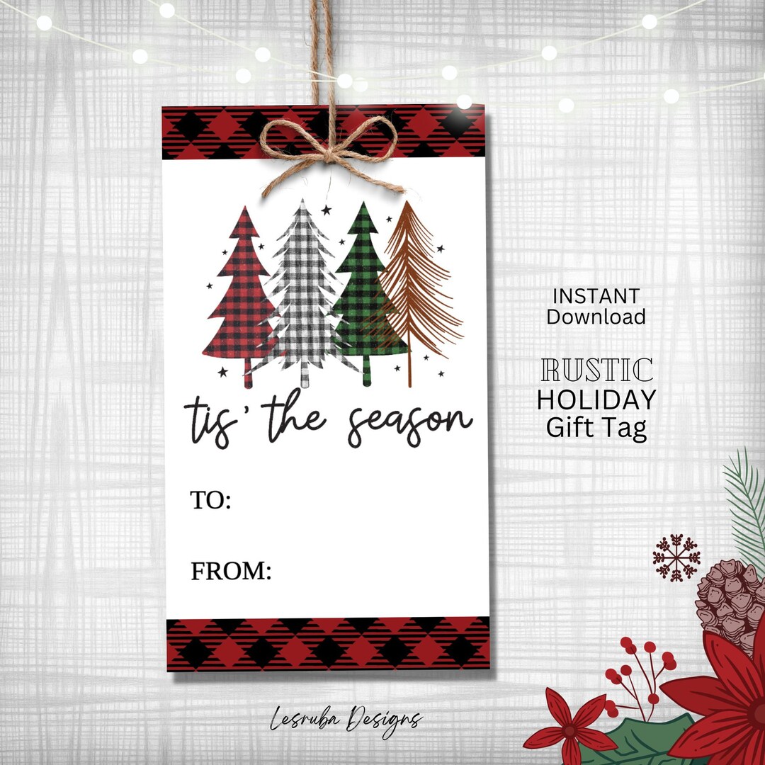 Printable Christmas Gift Tags, Rustic Plaid Holiday Gift Tags Instant ...